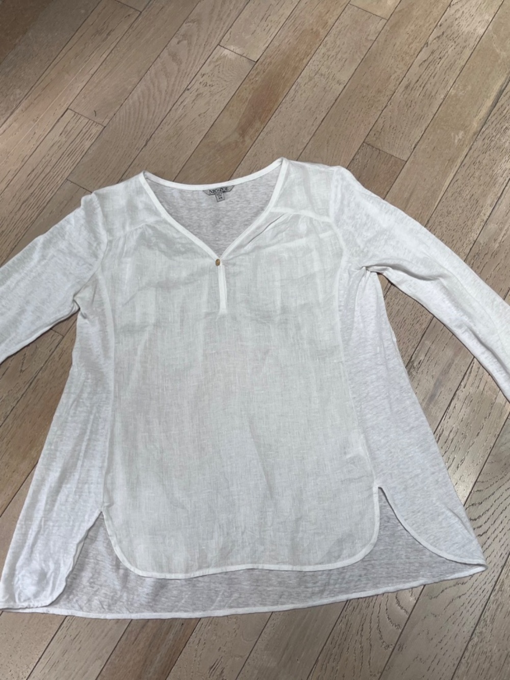 NIC+ZOE 100% Linen Henley Style Long Sleeve Women's Blouse XS Boho (Style 30247)